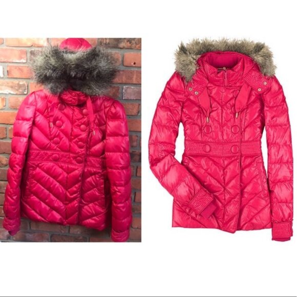 Juicy Couture Vintage Y2K Muse Quilted Puffer Parka Hood Coat Faux Fur Jacket M - Picture 1 of 16